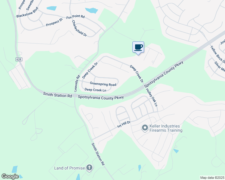 map of restaurants, bars, coffee shops, grocery stores, and more near 9402 Deep Creek Lane in Fredericksburg