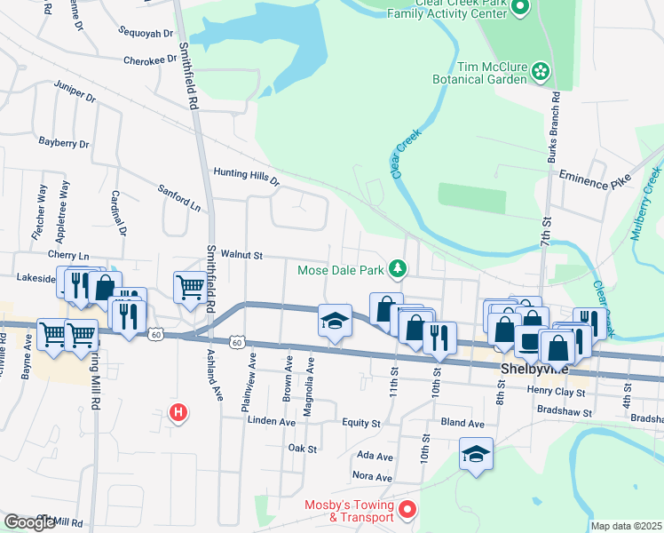 map of restaurants, bars, coffee shops, grocery stores, and more near 125 Alton Road in Shelbyville