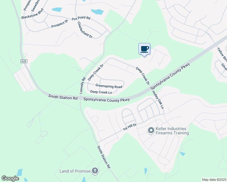 map of restaurants, bars, coffee shops, grocery stores, and more near 9405 Deep Creek Lane in Fredericksburg