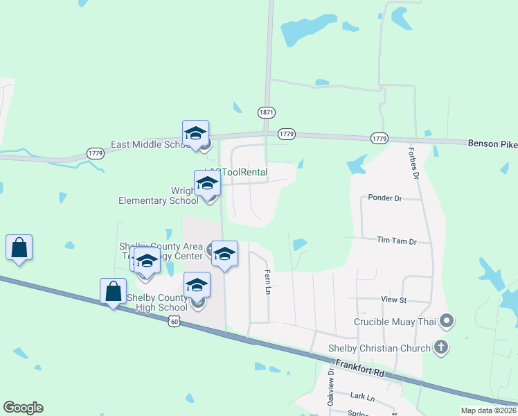 map of restaurants, bars, coffee shops, grocery stores, and more near 3006 Falcon Court in Shelbyville