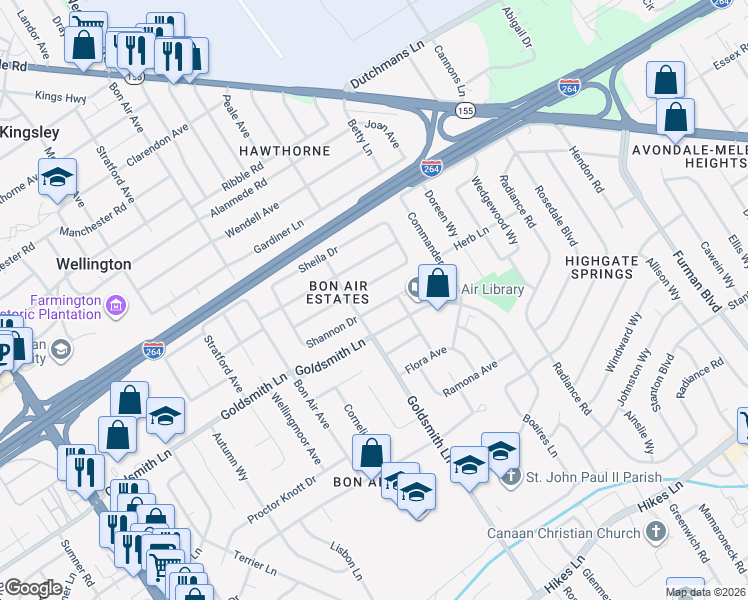 map of restaurants, bars, coffee shops, grocery stores, and more near 2803 Alice Avenue in Louisville