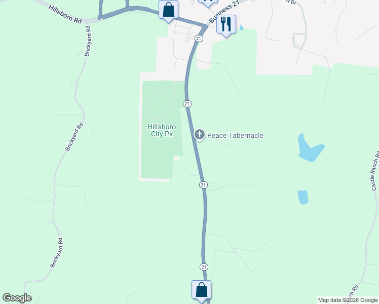 map of restaurants, bars, coffee shops, grocery stores, and more near 11099 Missouri 21 in Hillsboro