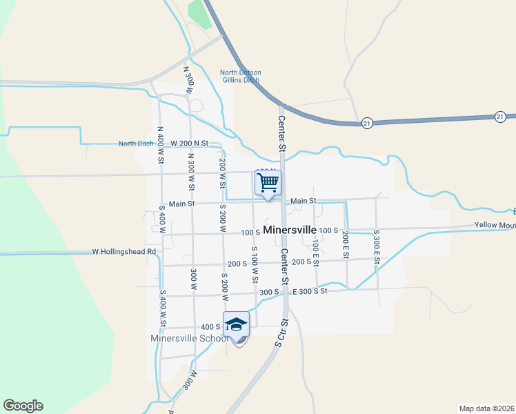 map of restaurants, bars, coffee shops, grocery stores, and more near 87 Main Street in Minersville