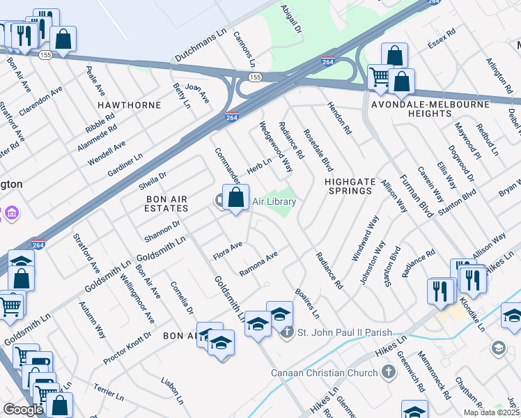 map of restaurants, bars, coffee shops, grocery stores, and more near 2904 Rio Rita Avenue in Louisville