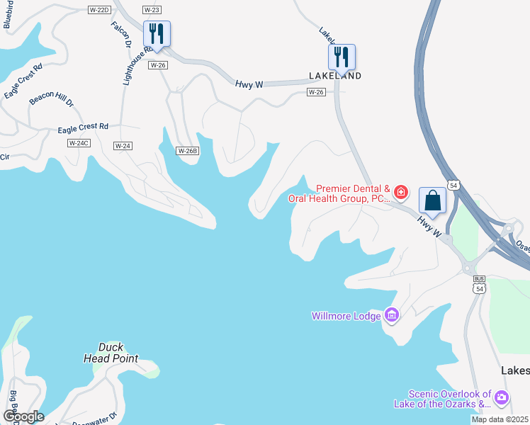 map of restaurants, bars, coffee shops, grocery stores, and more near 50 Branch Road in Lake Ozark