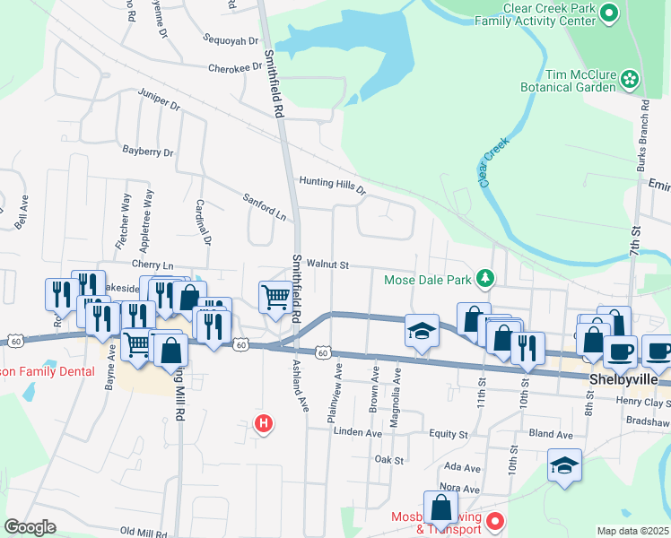 map of restaurants, bars, coffee shops, grocery stores, and more near 101 Beechwood Avenue in Shelbyville