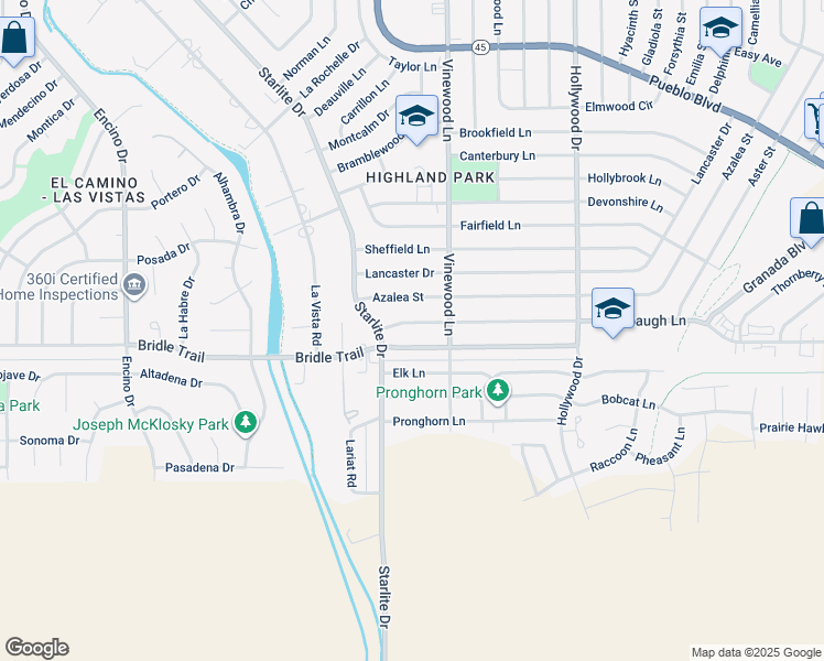 map of restaurants, bars, coffee shops, grocery stores, and more near 3928 Farabaugh Lane in Pueblo