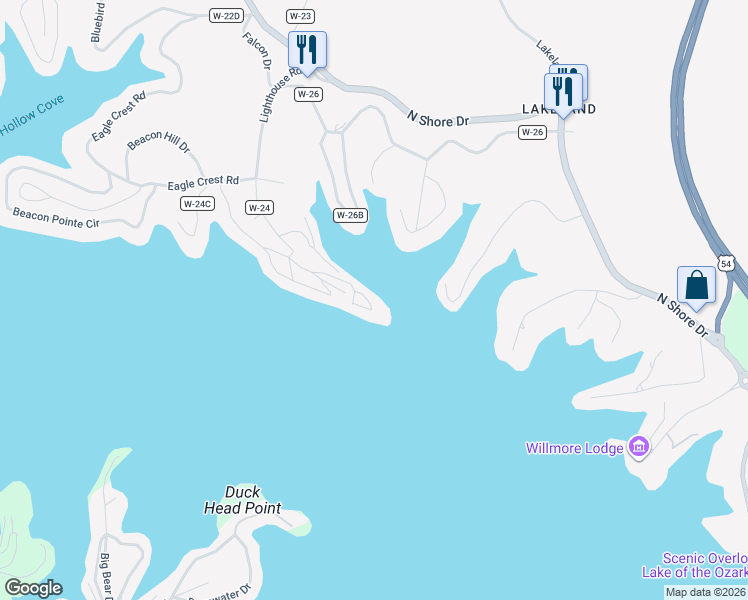 map of restaurants, bars, coffee shops, grocery stores, and more near 70-76 Lighthouse Road in Lake Ozark