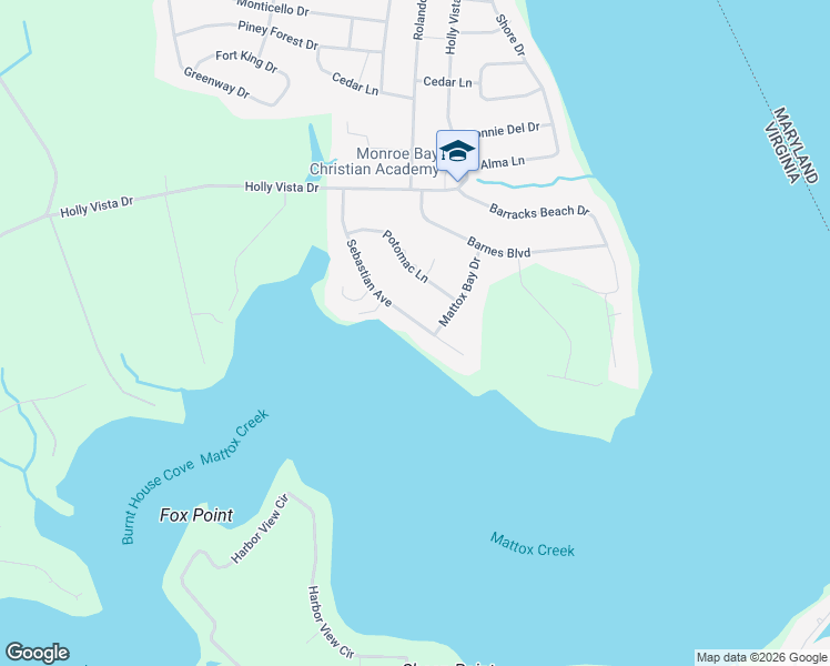 map of restaurants, bars, coffee shops, grocery stores, and more near 350 Sebastian Avenue in Colonial Beach