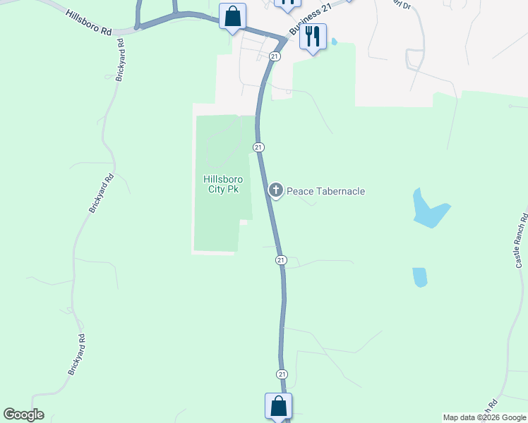 map of restaurants, bars, coffee shops, grocery stores, and more near 11099 Missouri 21 in Hillsboro