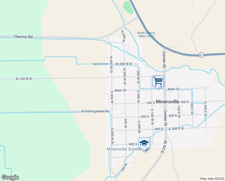 map of restaurants, bars, coffee shops, grocery stores, and more near 398 West 100 North Street in Minersville