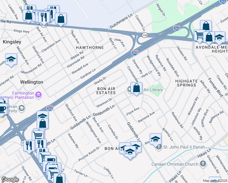 map of restaurants, bars, coffee shops, grocery stores, and more near 2803 Alice Avenue in Louisville