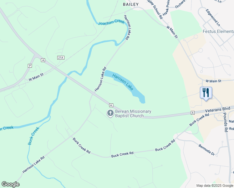 map of restaurants, bars, coffee shops, grocery stores, and more near 11240 Harrison Lake Road in Festus