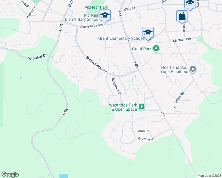 map of restaurants, bars, coffee shops, grocery stores, and more near 316 Smith Court in Petaluma