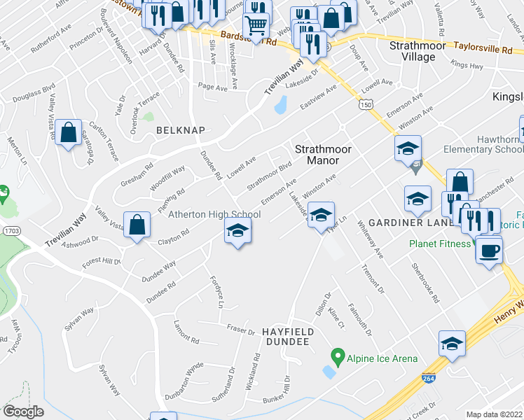 map of restaurants, bars, coffee shops, grocery stores, and more near 1900 Emerson Avenue in Louisville