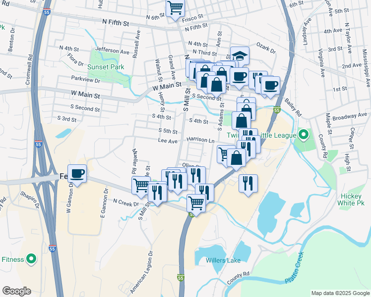 map of restaurants, bars, coffee shops, grocery stores, and more near 509 Timberwyck Street in Festus