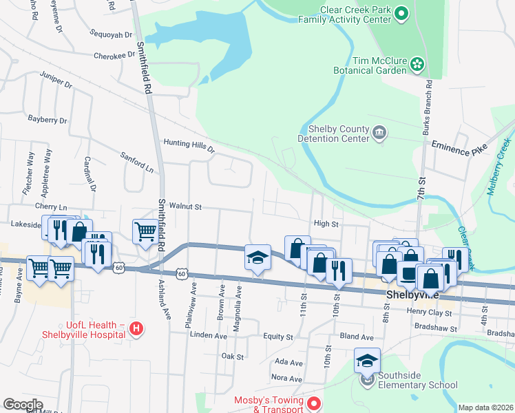 map of restaurants, bars, coffee shops, grocery stores, and more near 129 Alton Road in Shelbyville