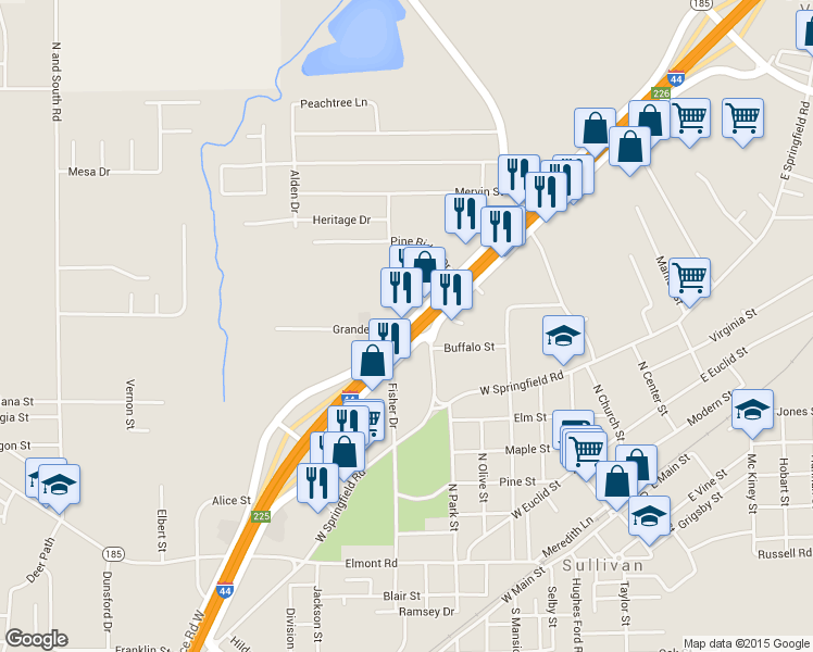 map of restaurants, bars, coffee shops, grocery stores, and more near 295-531 North Service Rd W in Sullivan
