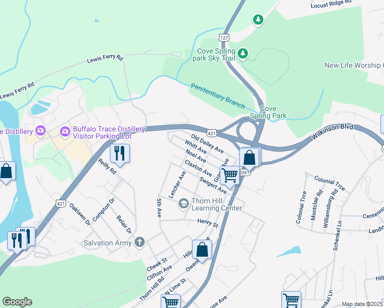 map of restaurants, bars, coffee shops, grocery stores, and more near 313 Noel Avenue in Frankfort