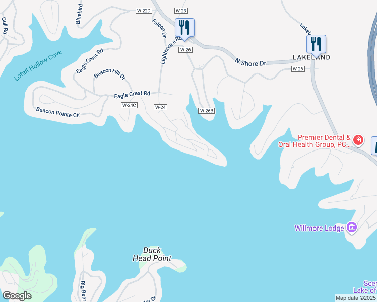 map of restaurants, bars, coffee shops, grocery stores, and more near 708 Harbour Towne Drive in Lake Ozark