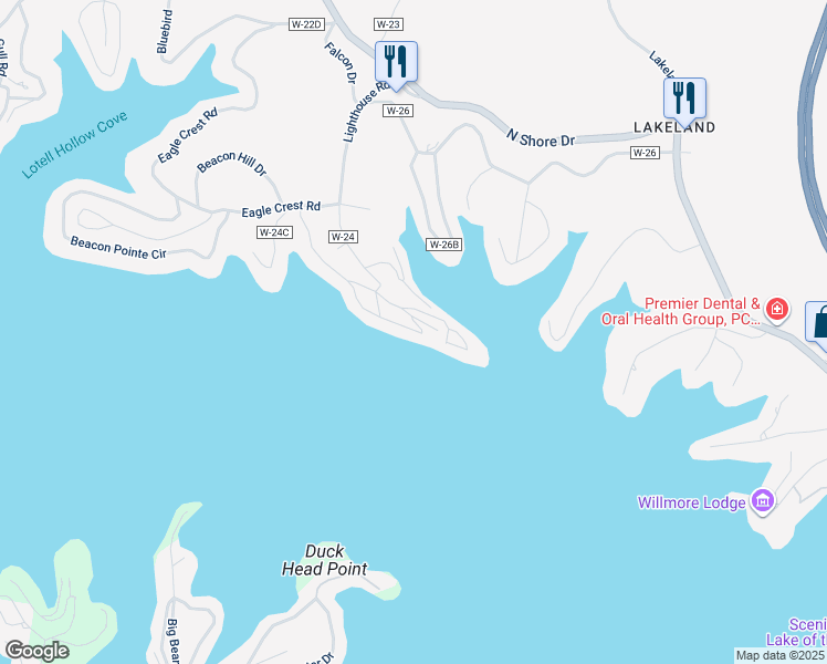 map of restaurants, bars, coffee shops, grocery stores, and more near 708 Harbour Towne Drive in Lake Ozark