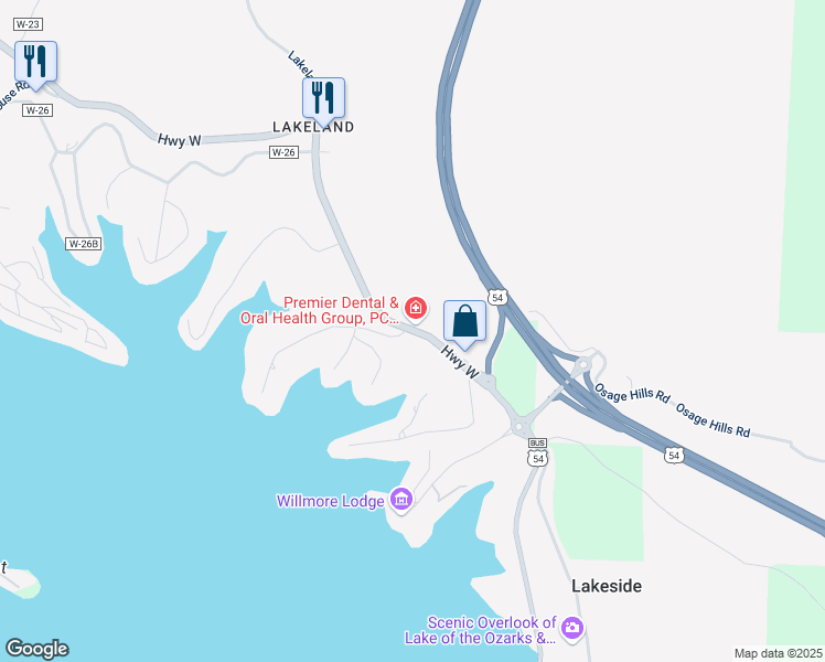 map of restaurants, bars, coffee shops, grocery stores, and more near 21 State Hwy W in Lake Ozark