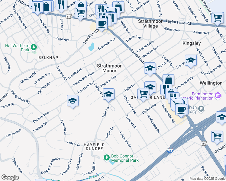 map of restaurants, bars, coffee shops, grocery stores, and more near 2014 Gladstone Avenue in Louisville