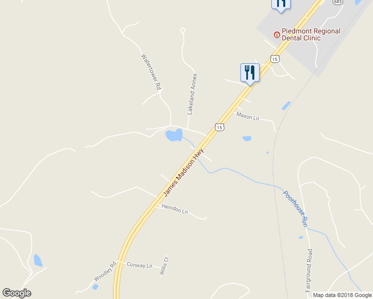 map of restaurants, bars, coffee shops, grocery stores, and more near 14016 James Madison Highway in Orange