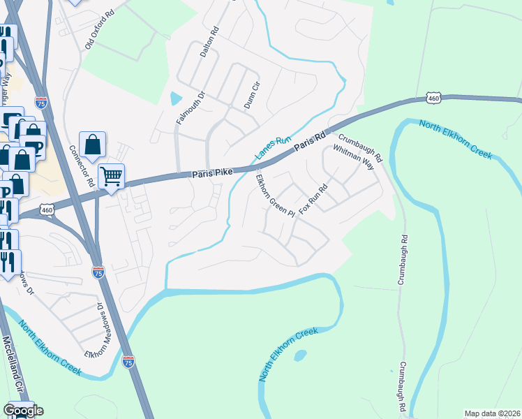 map of restaurants, bars, coffee shops, grocery stores, and more near 103 Fawn Run Court in Georgetown