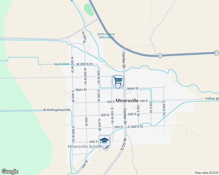 map of restaurants, bars, coffee shops, grocery stores, and more near 87 Main Street in Minersville