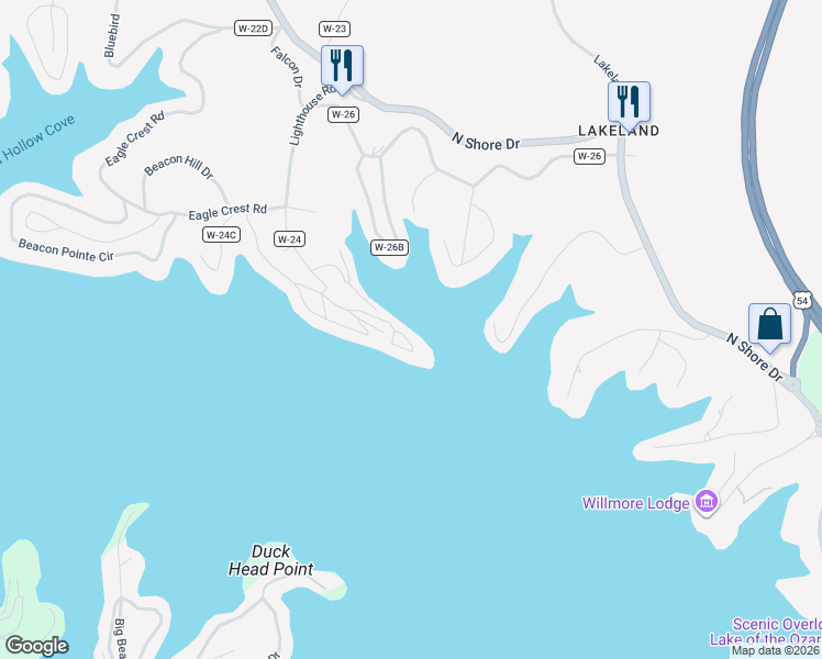 map of restaurants, bars, coffee shops, grocery stores, and more near 70-76 Lighthouse Road in Lake Ozark