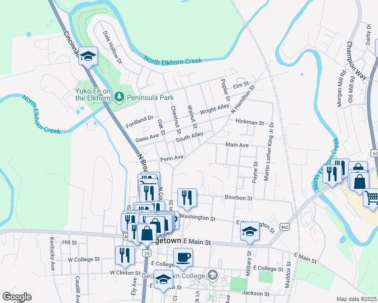 map of restaurants, bars, coffee shops, grocery stores, and more near 400 Chestnut Street in Georgetown