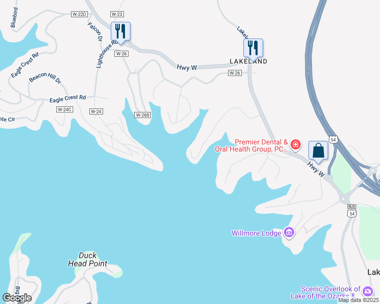 map of restaurants, bars, coffee shops, grocery stores, and more near 50 Branch Road in Lake Ozark