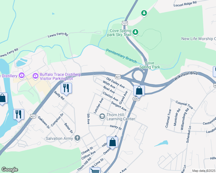 map of restaurants, bars, coffee shops, grocery stores, and more near 313 Noel Avenue in Frankfort