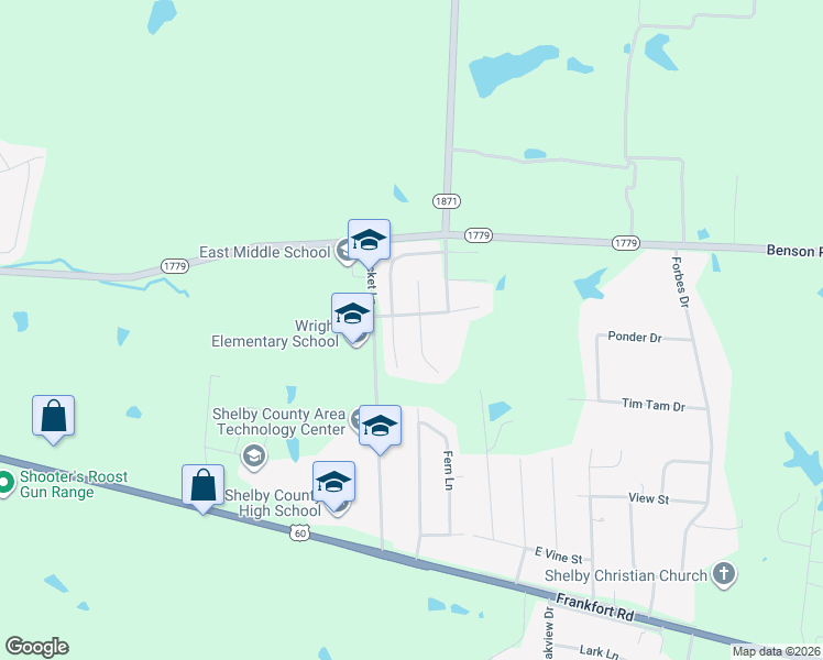 map of restaurants, bars, coffee shops, grocery stores, and more near 3006 Falcon Court in Shelbyville