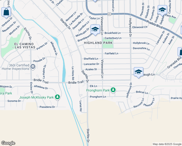map of restaurants, bars, coffee shops, grocery stores, and more near 3928 Farabaugh Lane in Pueblo