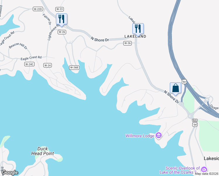 map of restaurants, bars, coffee shops, grocery stores, and more near 50 Branch Road in Lake Ozark