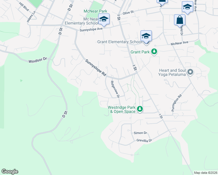 map of restaurants, bars, coffee shops, grocery stores, and more near 316 Smith Court in Petaluma
