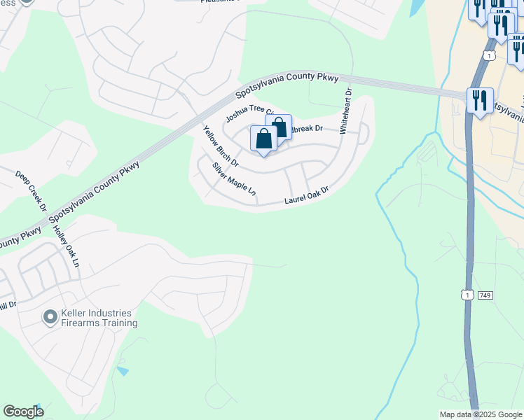 map of restaurants, bars, coffee shops, grocery stores, and more near 9325 Laurel Oak Drive in Fredericksburg