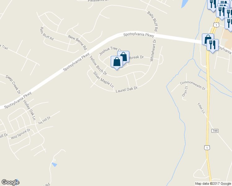 map of restaurants, bars, coffee shops, grocery stores, and more near 9325 Laurel Oak Drive in Fredericksburg