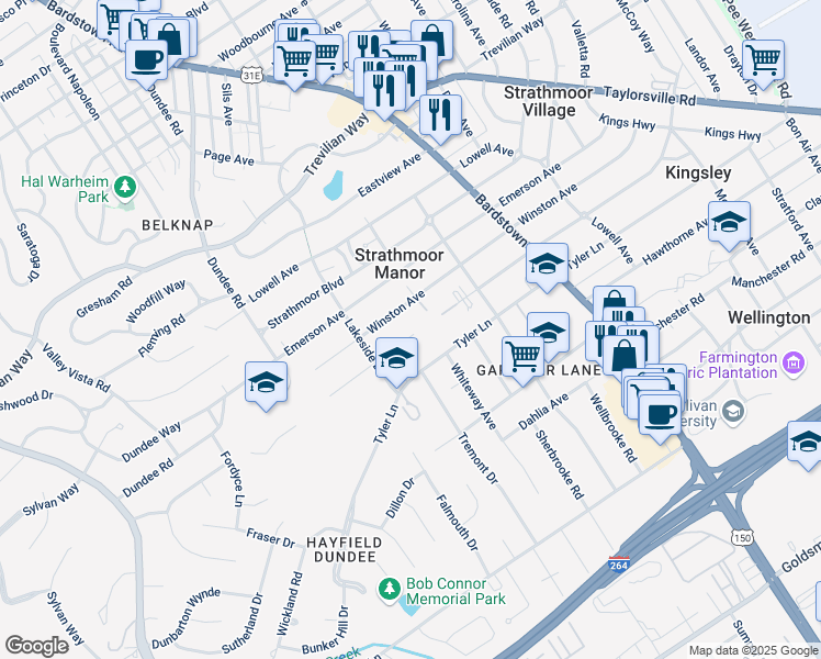 map of restaurants, bars, coffee shops, grocery stores, and more near 2014 Gladstone Avenue in Louisville