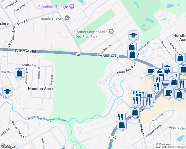 map of restaurants, bars, coffee shops, grocery stores, and more near 4432 Taylorsville Road in Louisville
