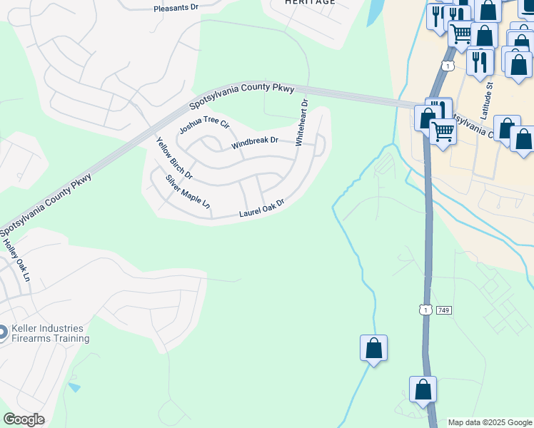 map of restaurants, bars, coffee shops, grocery stores, and more near 9423 Laurel Oak Drive in Fredericksburg