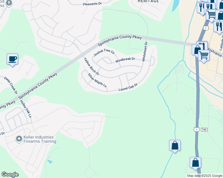 map of restaurants, bars, coffee shops, grocery stores, and more near 9402 Laurel Oak Drive in Fredericksburg
