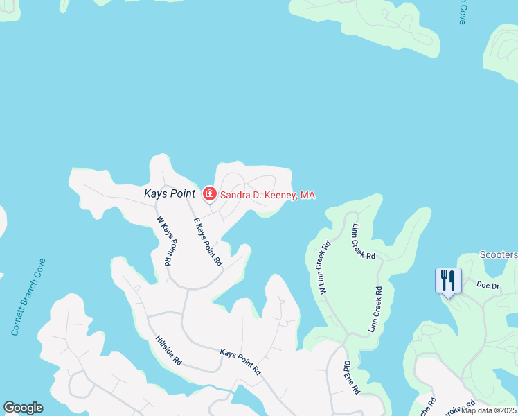 map of restaurants, bars, coffee shops, grocery stores, and more near Crown Point Dr in Lake Ozark