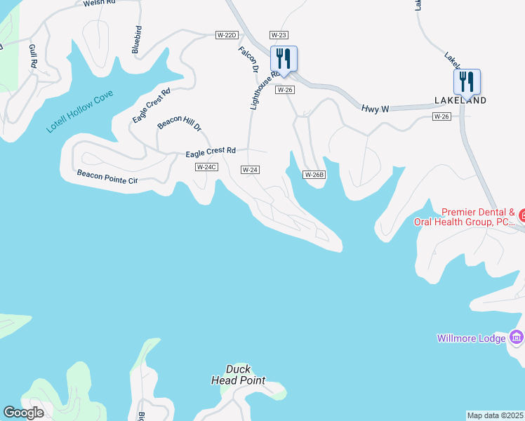 map of restaurants, bars, coffee shops, grocery stores, and more near 100 Harbour Towne Drive in Lake Ozark