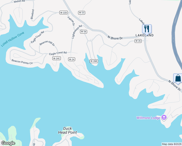 map of restaurants, bars, coffee shops, grocery stores, and more near 44 Lighthouse Road in Lake Ozark