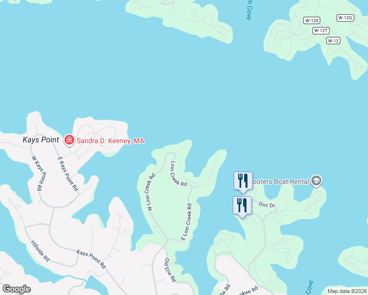 map of restaurants, bars, coffee shops, grocery stores, and more near 580 Damsel Road in Lake Ozark