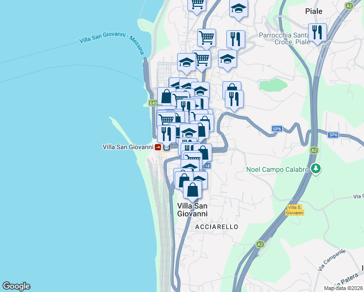 map of restaurants, bars, coffee shops, grocery stores, and more near in Villa San Giovanni