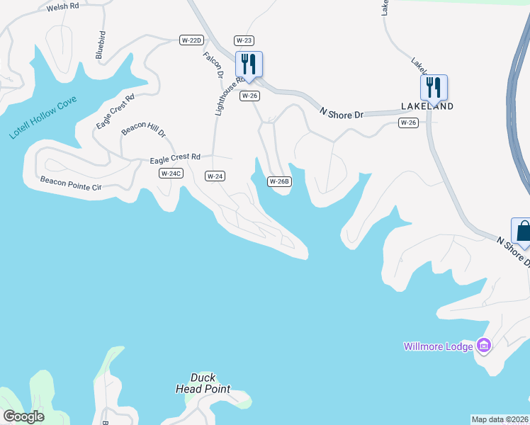 map of restaurants, bars, coffee shops, grocery stores, and more near 40 Lighthouse Road in Lake Ozark